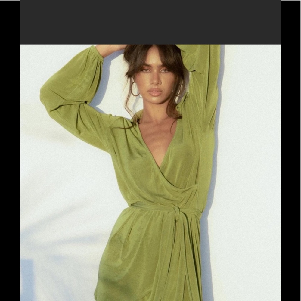 Retro Mini Dress Green Long Sleeve Size 10